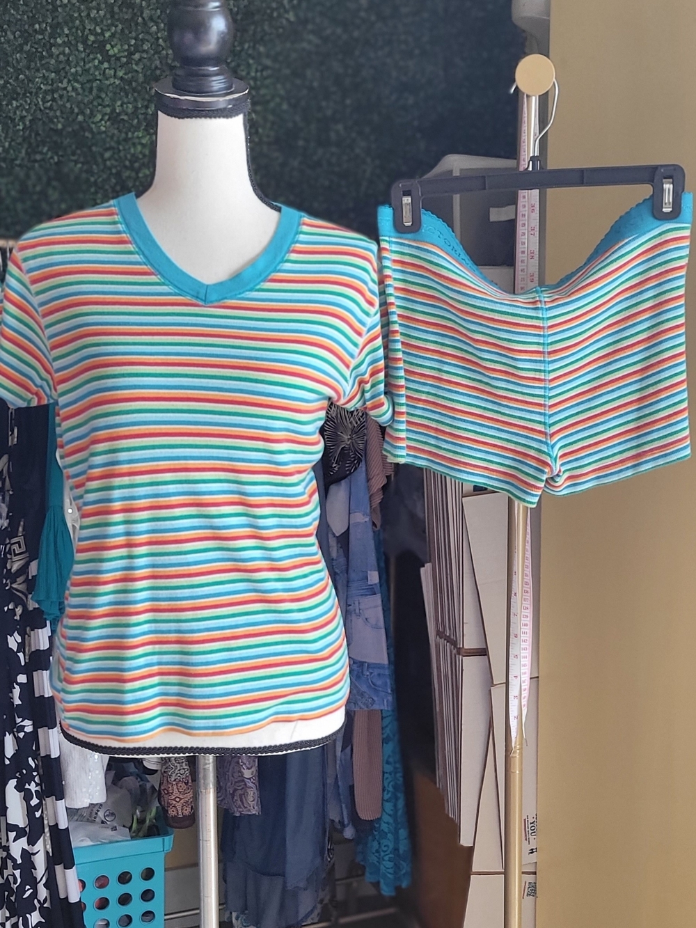 vintage Victoria's Secret multi-colored rainbow striped pajama lounge